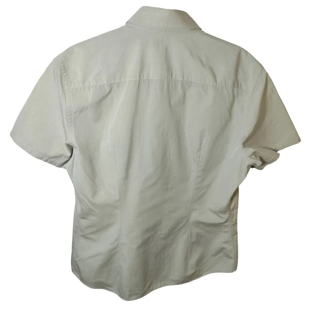 Prada Milano Mens Short Sleeve Button Down Shirt Beige Tan Size 41 16 UCS161